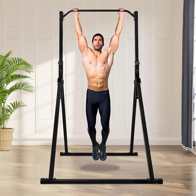Foldable Pull Up Bar, Power Tower Workout Dip Station, Adjustable Height Home Pull Up Bar, Multifunction Fitness Tower Station Training Equipment, for Home Gym Strength Train 440LBS