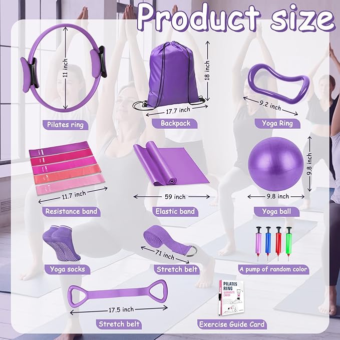 Pilates Kit for Women Pilates Equipment Ring and Ball Set Magic Circle Hoop with 5 Resistance Bands Compact Toning Fitness Essentials Starter Set Accessories with Exercise Guide