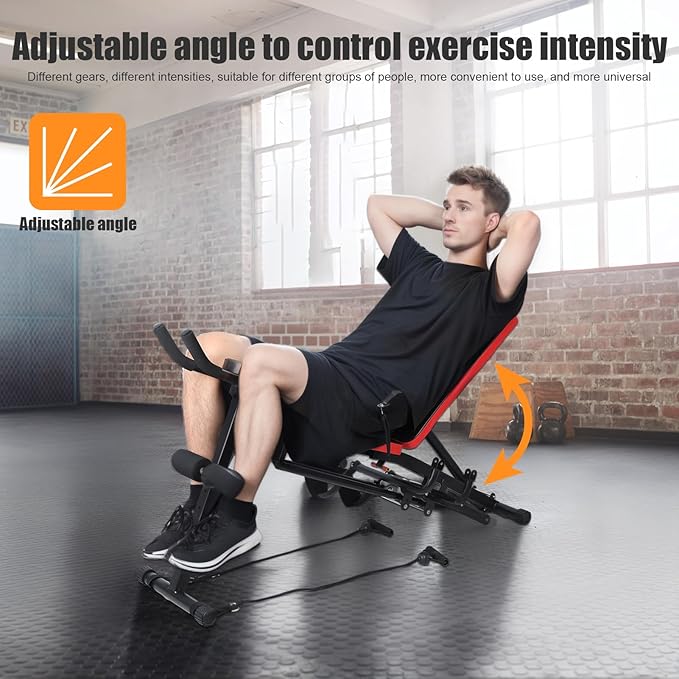 Adjustable Ab Workout Machine for Home Gym - Multi Functional Foldable Sit-Up Bench for Man Woman with Resistant Bands, Heavy Duty Abdominal Exercise Equipment for Abdominal Core Strength