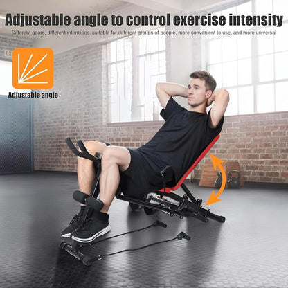 Adjustable Ab Workout Machine for Home Gym - Multi Functional Foldable Sit-Up Bench for Man Woman with Resistant Bands, Heavy Duty Abdominal Exercise Equipment for Abdominal Core Strength