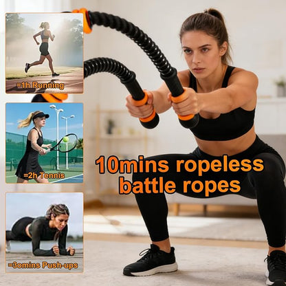 Adjustable Ropeless Battle Ropes with Weights — Portable Cordless Home Gym Equipment for Men & Women, Quiet Low-Impact Full-Body Workout Tool, Ideal for HIIT, Cardio, Strength & Fat Burning (Black)