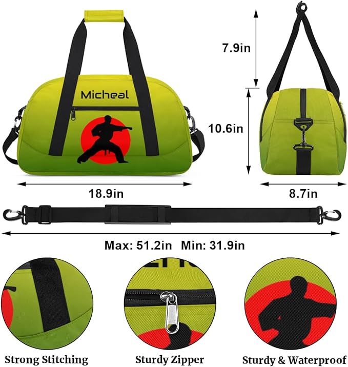 Personalized Martial Art Bag Duffel Bag for Boys Girls, Custom Taekwondo Karate Bag for Travel Weekender Practice Gradient Green