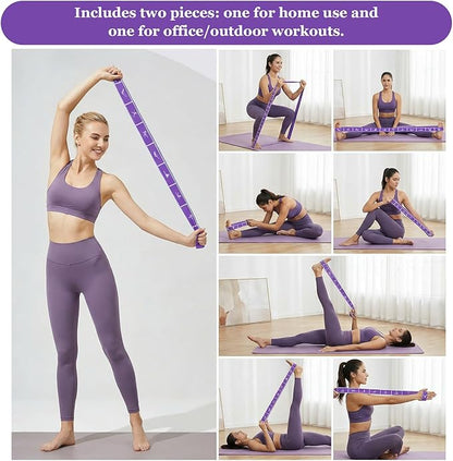 2pcs Yoga Straps for Stretching 12 Gears Elastic Bands for Exercise Stretch Band with Loops for Pilates, Yoga, Ballet, Gymnastics for Women Men, Improves Body Flexibility