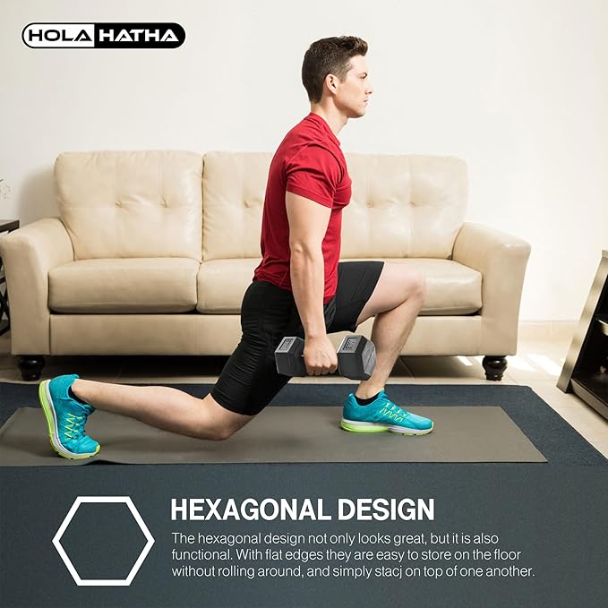 HolaHatha Hexagonal Dumbbell Weights Set, Home Gym Equipment Set, Portable Weighted Exercise Dumbbells for Fitness, Training, and Lifting Workouts