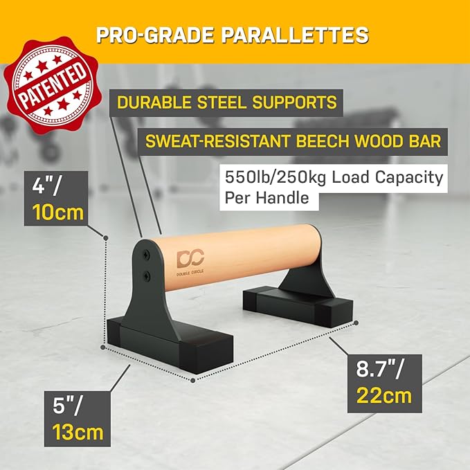 Double Circle Parallettes Push Up Bar with Ergonomic Wooden Handles - Calisthenics Equipment - Non-slip Parallel Bars for Strength Training and Calisthenics - Pushup Handles Parallettes Bars