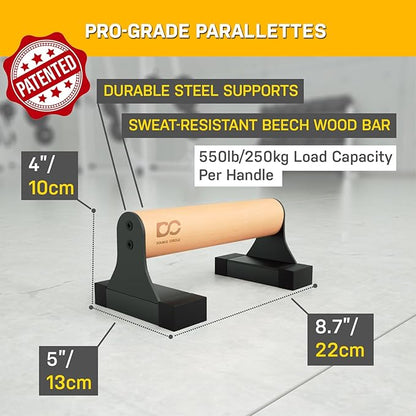 Double Circle Parallettes Push Up Bar with Ergonomic Wooden Handles - Calisthenics Equipment - Non-slip Parallel Bars for Strength Training and Calisthenics - Pushup Handles Parallettes Bars