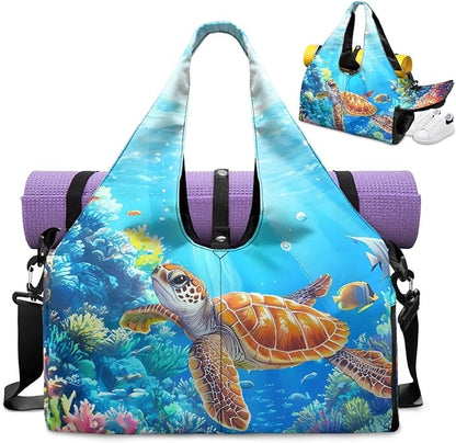 Gym Bag with Yoga Mat Holder Large Tote Bag With Multi Pockets for Women Men Dry Wet Separated Pocket Carryall Yoga Tote Bag for Pilates Travel Workout Office