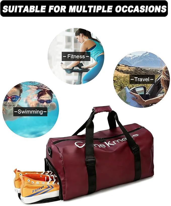 Gym Bag for Men Women Waterproof Duffle Bag with Shoes Compartment and Wet Pocket Multipurpose Sports Weekender Bags for Travel, Sports, Fitness and Workout,Red