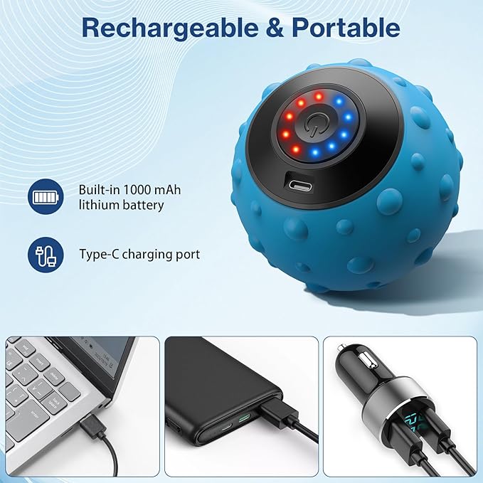 Upgraded Vibrating Massage Ball with 5-Speed, LED Display, Rechargeable Massage Vibrating Ball for Relieving Muscle Pressure, Electric Massager for Fitness/Yoga/Training (Blue)