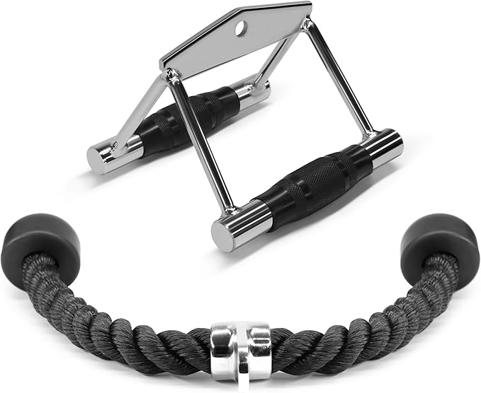 Yes4All Cable Machine Attachment, Row Handles, Tricep Rope, Straight Bar, V Bar, LAT Pulldown Accessories Load 880 LB for Home Gym