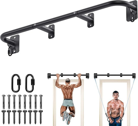 SELEWARE Heavy Duty Wall Mount Pull Up Bar, Joist Mount Chin Up Bar for Doorway, Sturdy Steel Construction, w/Resistance Band Hooks, Fits 32"/36" Wall Studs for Home Gym Strength Training