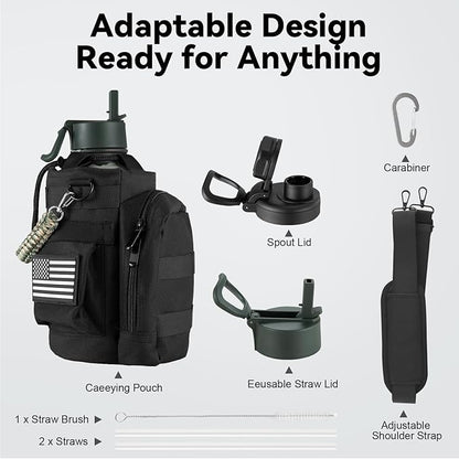 KXIAOCHEN Insulated Water Bottle, Stainless Steel Water Bottle, 2 Lids (Straw and Handle Lid),Wide Mouth Metal Water Bottles Keep Hot and Cold, Double Walled, Thermo Mug, Metal Canteen