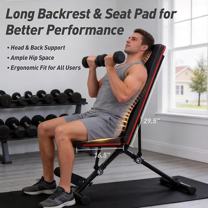 Adjustable Weight Bench, Workout Bench 795 lbs Capacity with 72 Multi-Position Settings, Foldable Incline Decline Flat Exercise Bench for Bench Press, Sit Up, and Strength Training