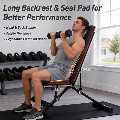 Adjustable Weight Bench, Workout Bench 795 lbs Capacity with 72 Multi-Position Settings, Foldable Incline Decline Flat Exercise Bench for Bench Press, Sit Up, and Strength Training