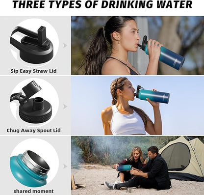40oz Insulated Water Bottle (Cold for 48 Hrs),BPA Free&Leak Proof,Stainless Steel Water Flask,Water Jug with Straw Spout Lids for Gym,Hiking,Travel,Gradient Blue