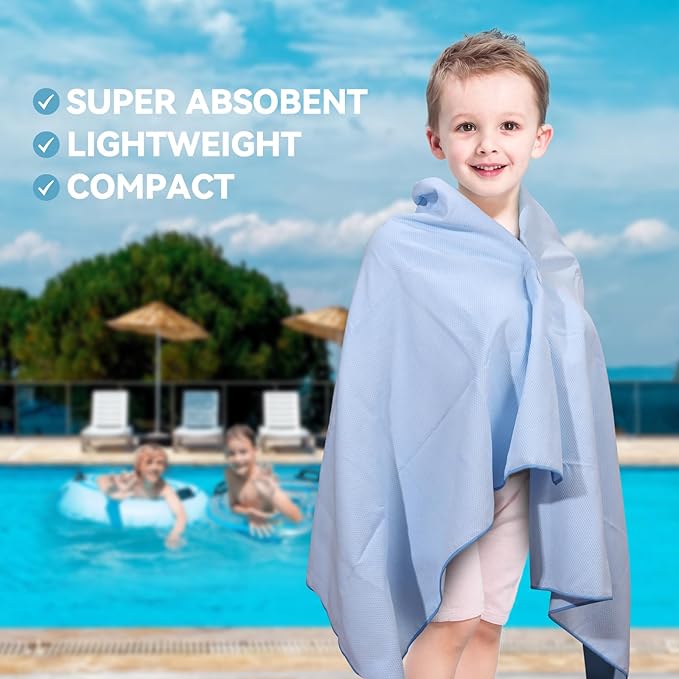 Microfiber Towel Large for Beach, Travel, Swimming, Bath, Pool–Quick Dry, Ultra Compact, Sand Free, Lightweight & Super Absorbent(Light Blue,60x30 in)