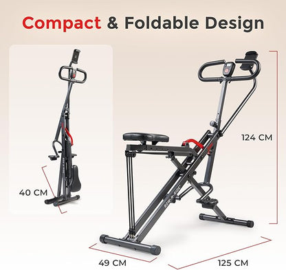 Sunny Health & Fitness Smart Upright Row-N-Ride Trainer w/Adjustable Resistance & 330LB Weight Capacity, Foldable Home Exercise Equipment for Arm, Glute & Leg Training, Free SunnyFit App Connection