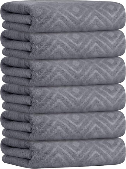 JML Bath Towel, Microfiber Bath Towels Set 6 Pack (30" x 60") - Large Size, Extra Absorbent, Quick Drying, Grey Diamond Embossed