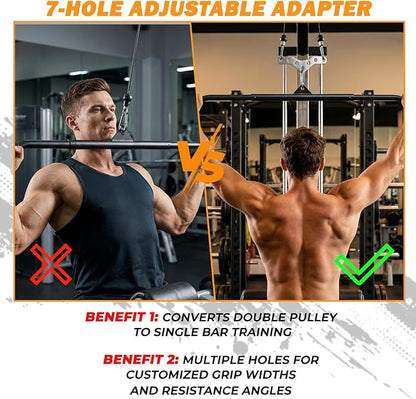 J Bryant LAT Pulldown Bar with Double to Single Cable Adapter Plate, 39" Detachable LAT Bar with 3 Carabiners for Home Gym Cable Machine, Pulley System Attachment for Back, Tricep & Row Training