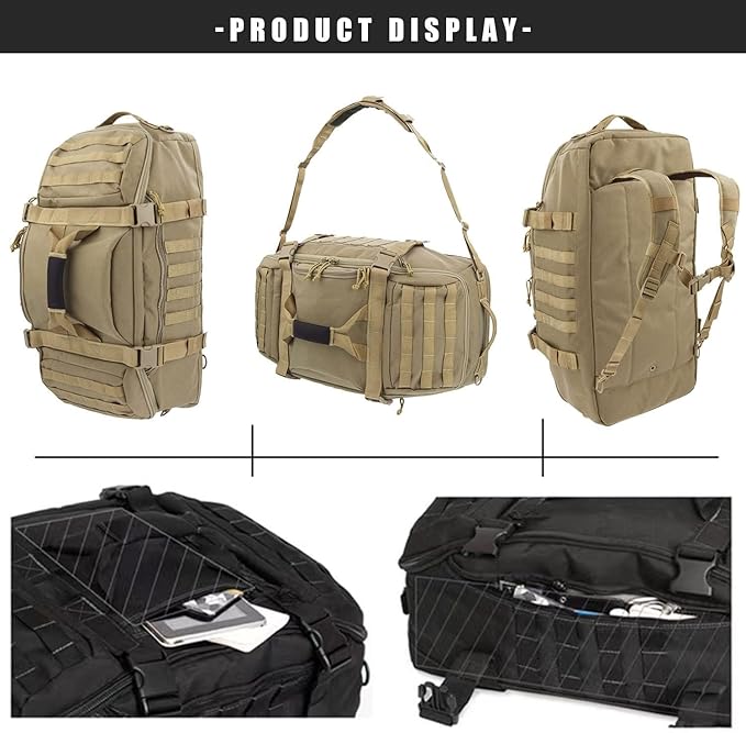 Travel Duffle Bag Backpack for Men - Large Tactical Bags Weekender Gym Bag for Overnight Traveling Military Workout Deployment Sports (Coyote, 80L)