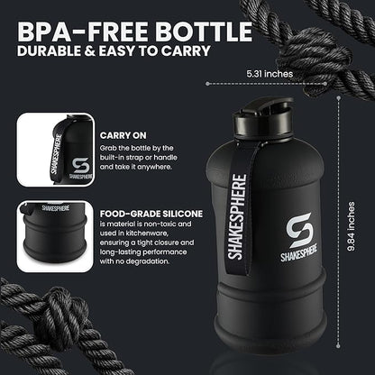 SHAKESPHERE Sports Water Bottle – 2.2L Wide Mouth Water Jug, Leakproof BPA-Free Gym Bottle for Men & Women, Great for Daily Hydration, Training, Travel, Outdoor Activities & Sports – Matte Black