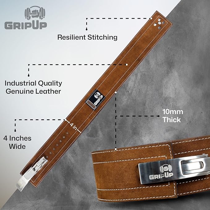 Powerlifting Belt for Weightlifting Lever Buckle Leather Gym Belt 10mm Thick 4-Inch Lumbar Back Support for Men & Women Ideal for Bodybuilding Deadlifts and Strength Training GP-005