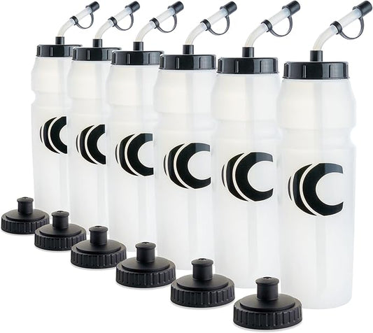 Cannon Sports 1 Liter Sports Water Bottle, BPA-Free, 34 Oz Capacity, Large Mouth, 2 lids (Straw and Squeeze), Great For Helmet Sports Such As Hockey, Lacrosse, Football, Boxing (6 Pack) (Clear)