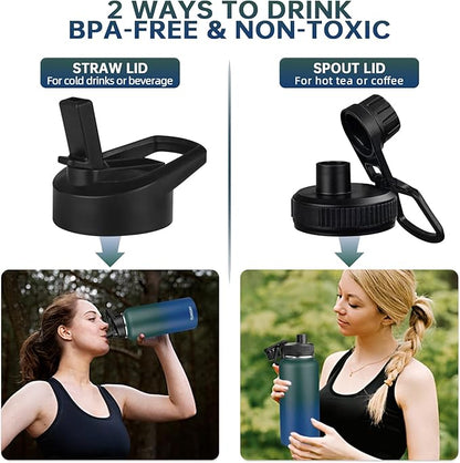 Insulated Water Bottle with Straw&2 Lids 32oz Metal Water Bottle Leakproof Travel Stainless Steel Water Bottles Reusable Double Wall Gym Sports Cup Flask for Camping Hiking, Green Blue