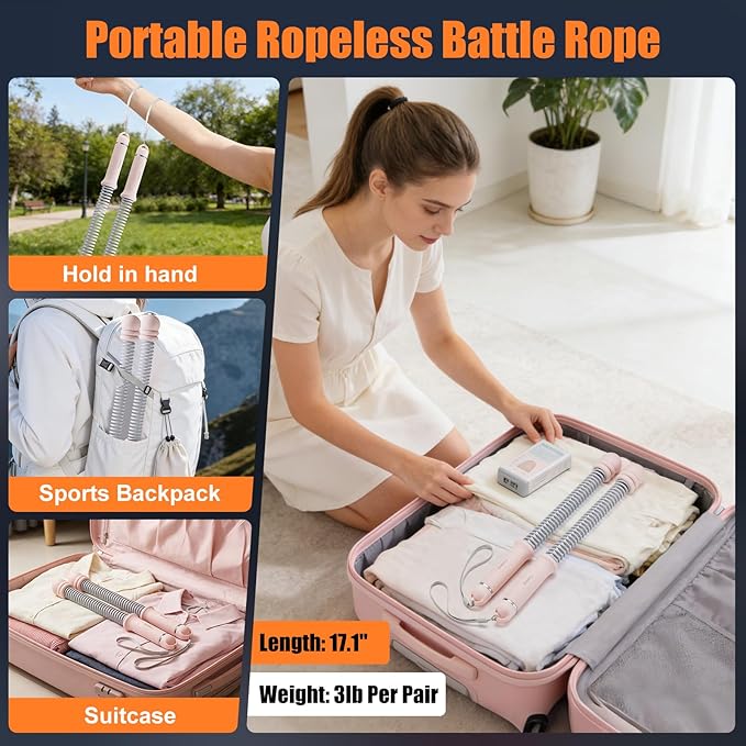 Cordless Battle Ropes with Adjustable Weighted Ropeless Battle Rope for Home Gym Exercise, Portable Workout Equipment for Strength Training & Cardio Fitness for Women & Men