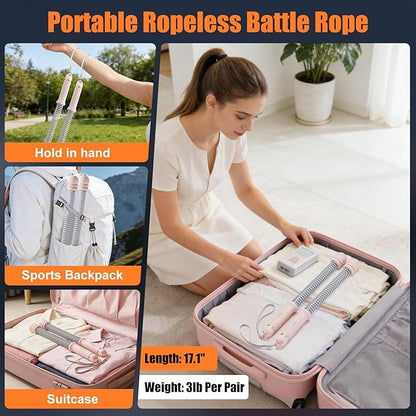 Cordless Battle Ropes with Adjustable Weighted Ropeless Battle Rope for Home Gym Exercise, Portable Workout Equipment for Strength Training & Cardio Fitness for Women & Men