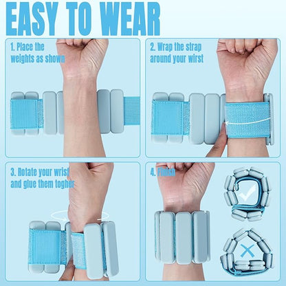 Sportneer Wrist & Ankle Weights for Women Men - 1 Pair (1 lb/2 lb Each) | Adjustable Weighted Bracelet Silicone Bangles for Yoga, Dance, Pilates, Cardio, Aerobics, Gym, Pool Exercises and Jogging