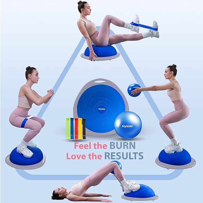 Half Balance Ball Trainer, Inflatable 19/23 Inch Half Exercise Ball with Resistance Bands and Pilates Ball, Non-Slip 660lbs Capacity Yoga Ball for Home Gym Full Body Workouts