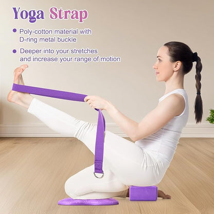 5 Pcs Yoga Blocks Knee Pads Yoga Strap Set Soft Premium Foam Blocks Accessories for Pilates Meditation General Fitness Stability, Kneeling, Balance, Deepen Stretches and Toning