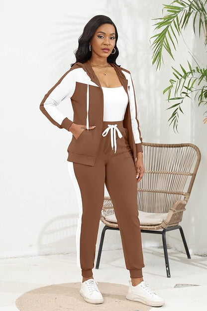CLOCOR Track Suits for Women Set - Casual 2 Piece Outfits Sweatsuit Pocket Hoodies Long Sleeve with Patchwork Pants Set