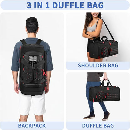 Bosstin Gym Bag for Men & Women, 45L Travel Duffle Sports Duffel Bag Gym Weekender Overnight Backpack with Shoe Compartment (Black)