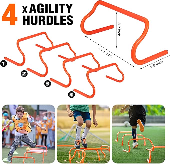 UZTUGG Soccer Training Equipment, Speed Agility Training Equipment for Youth Adults, 20ft Agility Ladder, 4 Hurdles, Jump Rope, 12 Cones, Running Parachute, Basketball Football Training Equipment