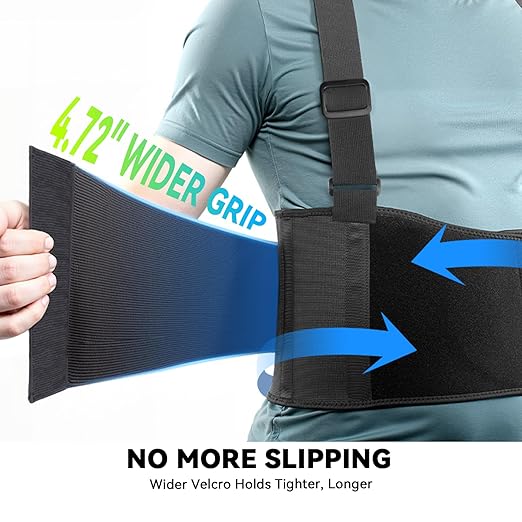 Work Back Brace for Men & Women, Adjustable Lower Back Support Belt with Suspenders for Back Pain Relief, Moving Construction Warehouse Heavy Lifting Safety & Protection (Black, Medium)