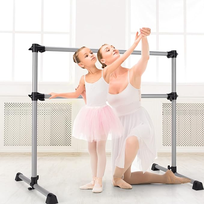 Goplus 4 FT Height Adjustable Ballet Bar, Double Portable Ballet Barre, Freestanding Dance Bar, Fitness Exercise Equipment for Home Gym School, Barre Bar for Kids & Adults