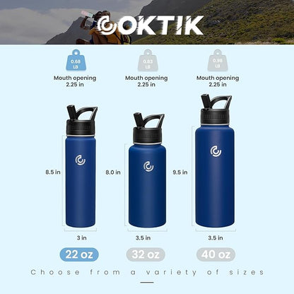 COKTIK 22oz Sports Water Bottle, Stainless Steel Water Bottle for Insulated, Reusable Travel Bottle, With Straw, With Handle Grip for Easy Carrying, Suitable for Cycling, Outdoor Vacations(Cobalt)