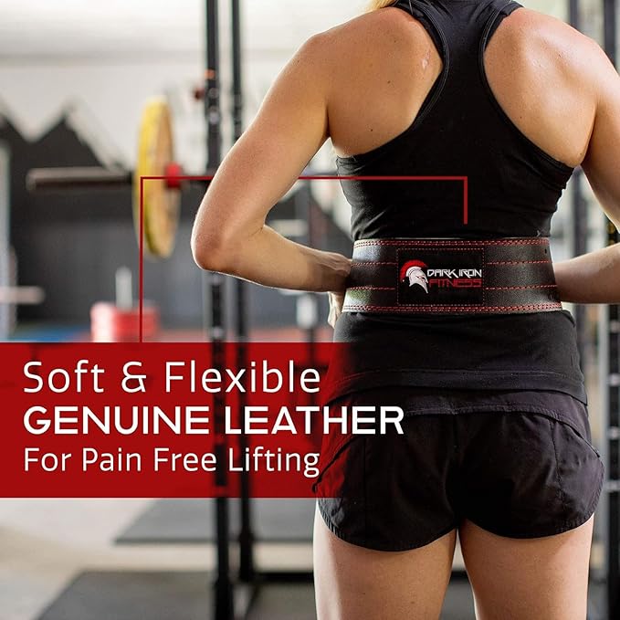 Dark Iron Fitness Genuine Leather Weightlifting Belt, 4 Inch Wide for Men Women with Double Prong Buckle Reinforced Stitching, Powerlifting Deadlift Squat Training Core Support Gym Strength Workout