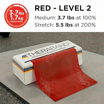 THERABAND Resistance Bands, 6 Yard Roll Professional Latex Elastic Band For Upper Body, Lower Body, & Core Exercise, Physical Therapy, Pilates, At-Home Workouts, & Rehab, Red, Medium, Level 3