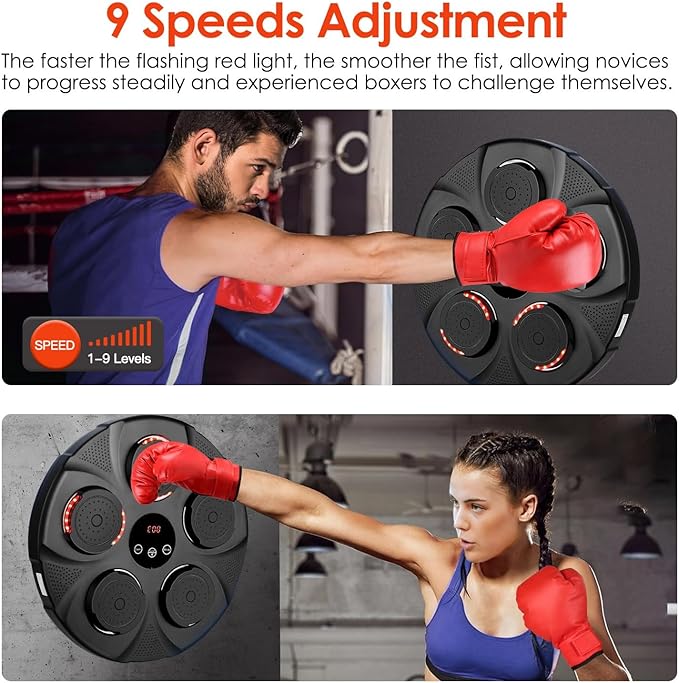KOCASO Music Boxing Machine with Boxing Gloves - Wireless Smart Music Boxing Machine, 9 Speeds & 9 Modes Light - Wall Boxing Punching Pad Electronic Workout Machine for Home Gym