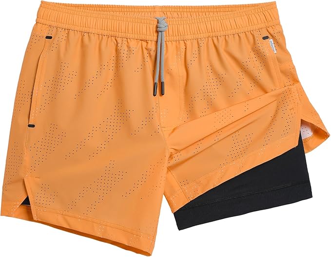 maamgic Mens Running Shorts with Compression Liner 5" Quick Dry Workout Shorts Anti-Chafe Gym Shorts 2 in 1 Athletic Shorts