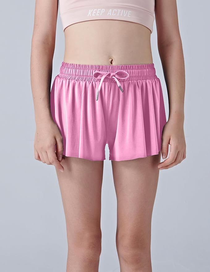 3 Pack Girls Flowy Shorts with Spandex Liner 2-in-1 Youth Butterfly Skirts for Fitness, Running, Sports