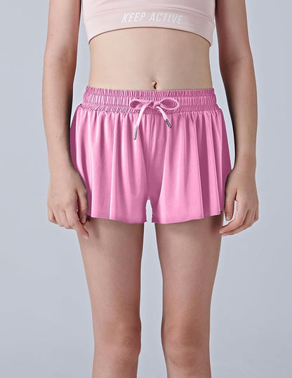3 Pack Girls Flowy Shorts with Spandex Liner 2-in-1 Youth Butterfly Skirts for Fitness, Running, Sports