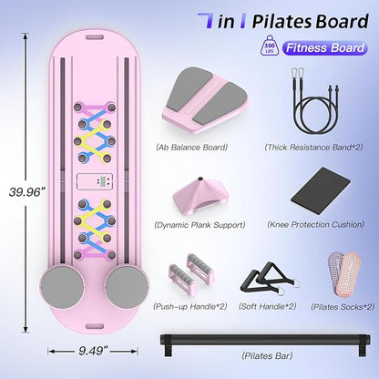 Pilates Board Pilates Reformer Set for Women, 7 in 1 Foldable Pilates Equipment with Timer, Portable Pilates Machine for Home Workout, Fitness, Exercise, Ab, Core