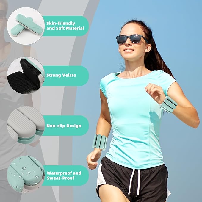 Ankle Weights for Women Men, Silicone Wrist Weights Set of 2 - Wearable Leg Weights/Arm Weights Ideal for for Home Gym Workout, Running, Yoga, Pilates, Barre, Exercise, Strength Training