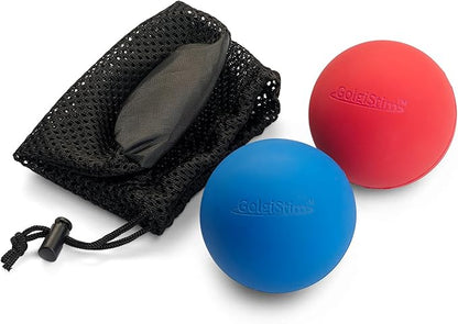 Lacrosse Massage Balls for Trigger Point Therapy, Muscle Knots, Yoga, Myofascial Release - Contains Pair of 2 Balls and Mesh Carrying Bag (Red and Blue)