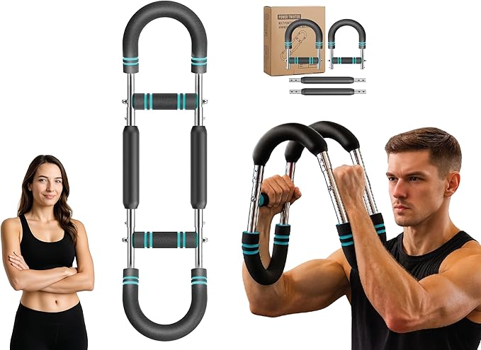 PRIMEFLOW Power Twister Bar – Adjustable 40/50/60KG Chest Expander Arm Exerciser with Heavy‑Duty Spring & Non‑Slip Handles for Upper Body Workout
