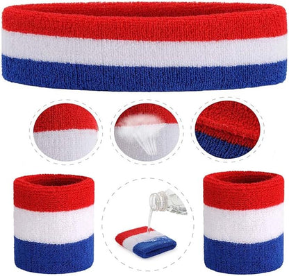 ONUPGO Sweatband Set Sports Headband Wristband Set Sweatbands Terry Cloth Wristband Wrist Sweatband Headbands Moisture Wicking Sweat Absorbing Head Band
